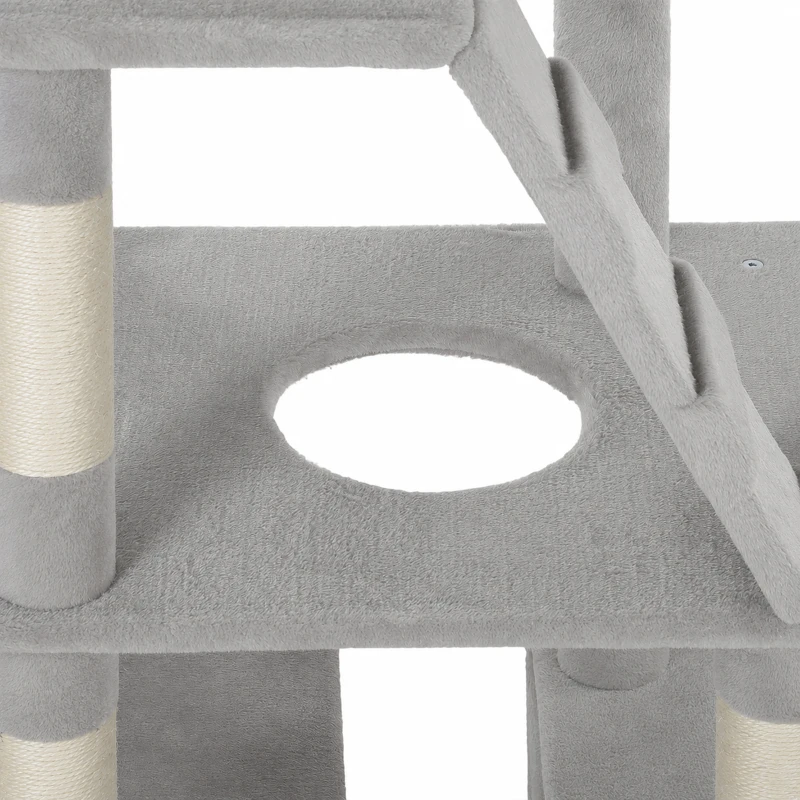 PawHut Krabpaal 204 cm, kattenboom met huisjes en ladder, meerlaagse krabpaal voor 1-3 katten tot 6 kg, lichtgrijs