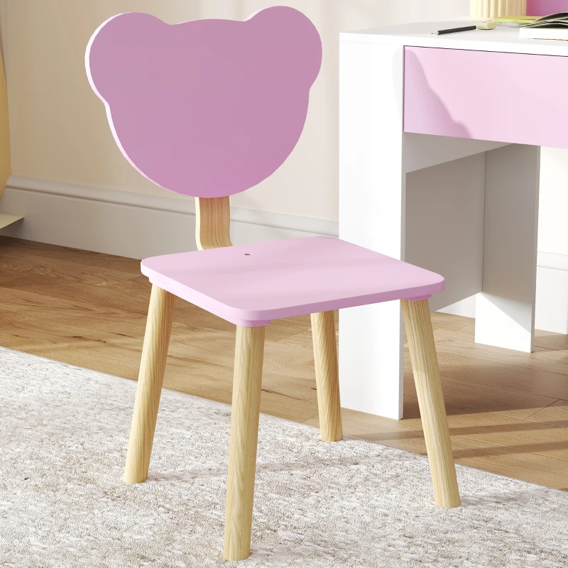 AIYAPLAY Kids Desk and Chair Set with Drawer for Drawing, Reading, Bear Theme Children Furniture for Bedroom, Daycare, Pink