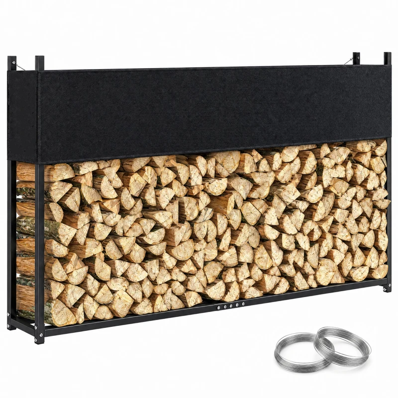 Outsunny Brandhoutrek 202 x 25 x 113 cm met 600D Oxford-hoes, stalen frame, tot 500 kg, zwart