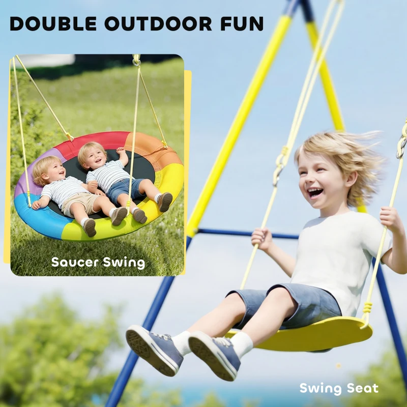 AIYAPLAY Kids Swing Set with Double Swings, Outdoor Playset with Adjustable Ropes, Metal Frame for Ages 3-8, 150kg Capacity