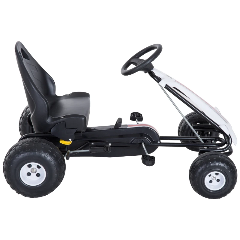 HOMCOM Vélo et véhicule pour enfants kart à pédales siège réglable frein manuel roues AR plastique acier noir blanc