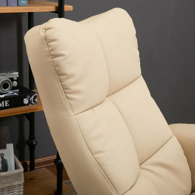 HOMCOM Poltrona Relax Reclinável com Apoio de Pés, 10 Pontos de Massagem, Giratória, Comando à Distância, Bolso Lateral, Creme