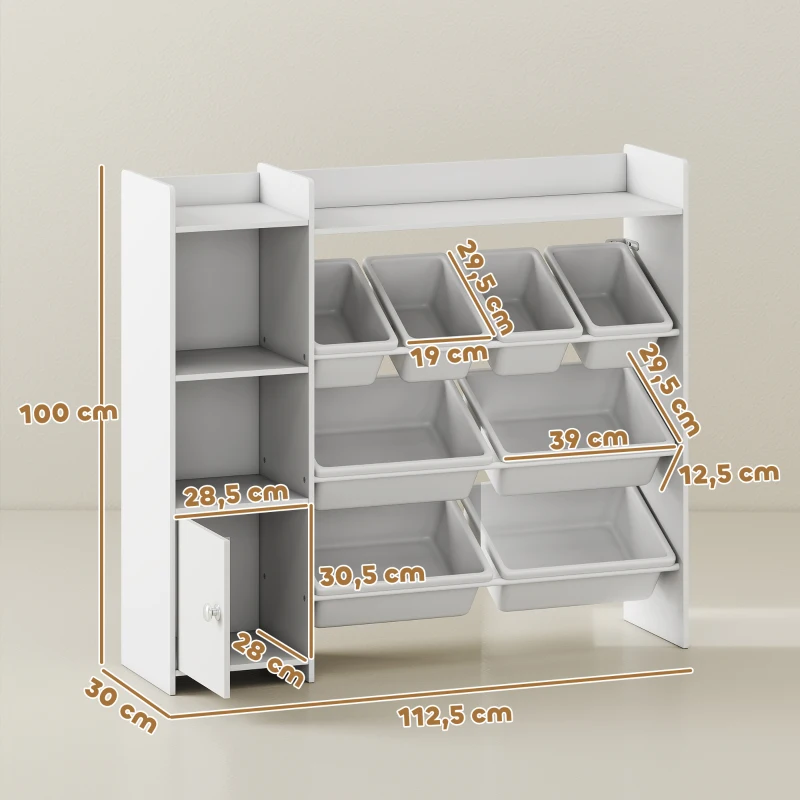 AIYAPLAY Meuble rangement enfant 3 à 8 ans, rangement jouets enfant avec 8 bacs amovibles, étagères de rangement, placard, blanc