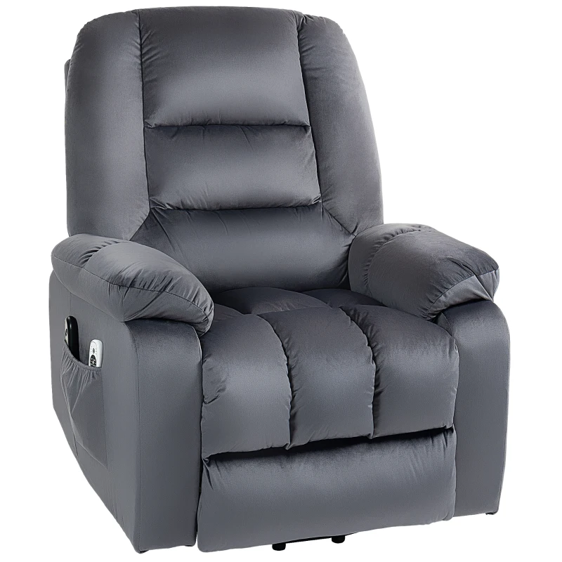 HOMCOM Massagestoel met opsta-hulp seniorenfauteuil relaxfauteuil, 8 massagepunten, 2 zijzakken, 85 cm x 94 cm x 107 cm, Grijs(m-10)