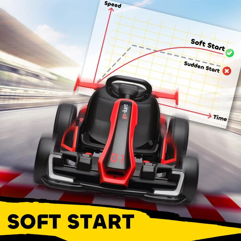 HOMCOM Go Kart Elettrico per Bambini 6-12 Anni 24V 12km/h con Seggiolino Regolabile, Rosso