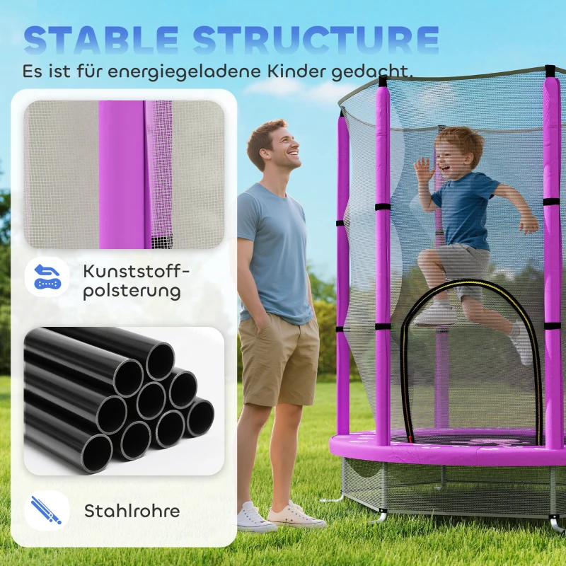AIYAPLAY Kindertrampolin mit Sicherheitsnetz, für den Innen- und Außenbereich, 3-6 Jahre, Violett