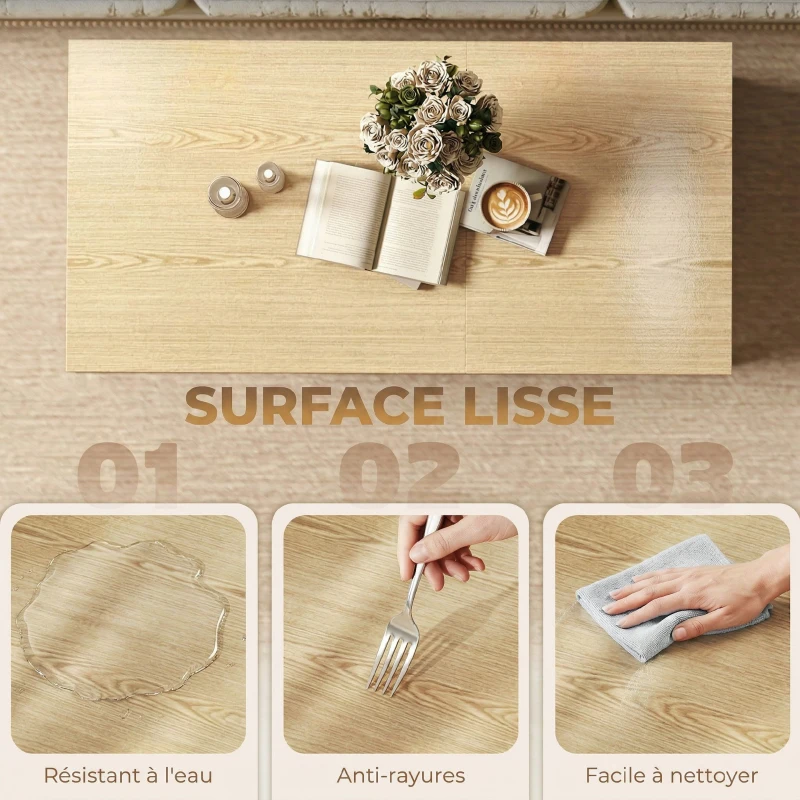 HOMCOM Table basse relevable avec double plateau, table de salon avec compartiment caché et pieds en métal, bois naturel