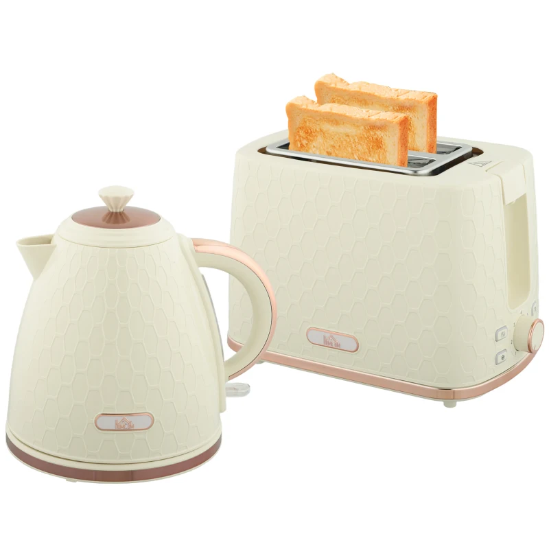 HOMCOM 1.7L 3000W Fast Boil Kettle & 2 Slice Toaster Set, Kettle and Toaster Set with Auto Shut Off, Browning Controls, Beige