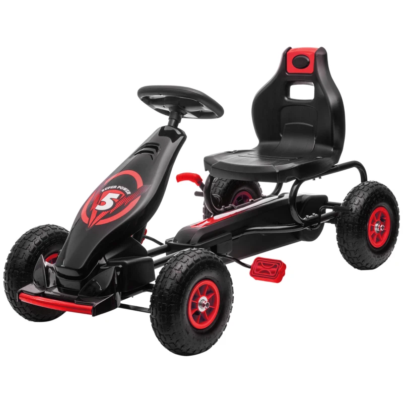 HOMCOM Kinder-Gokart, mit Pedalen, verstellbarem Sitz, In- und Outdoor, ab 5 Jahren, Rot+schwarz, 121 x 58 x 61 cm