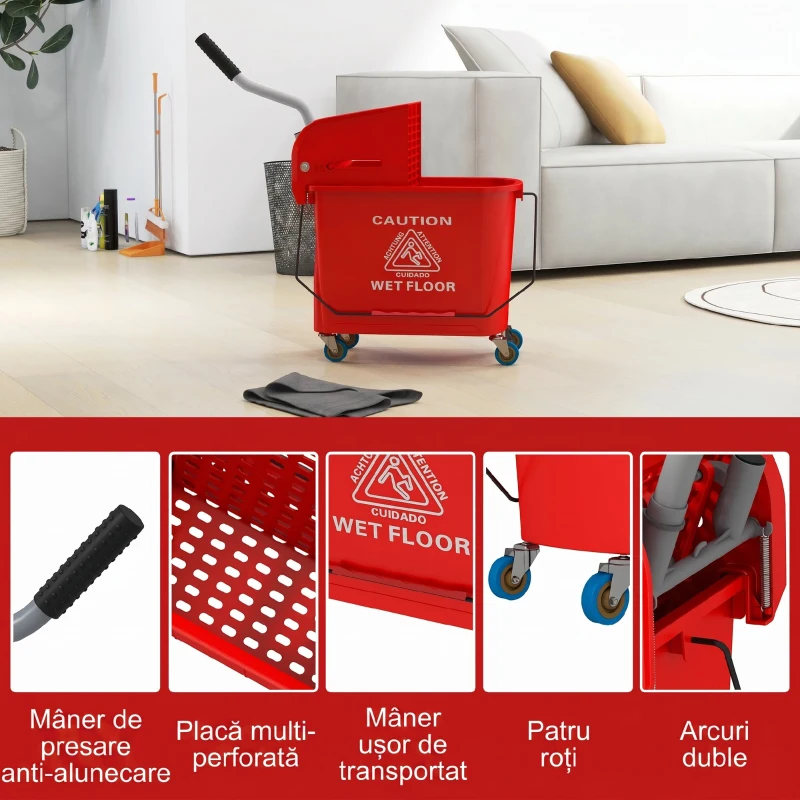 HOMCOM Găleată pentru Mop de 20L cu Roți, Panou de Separare a Apei - Albastru