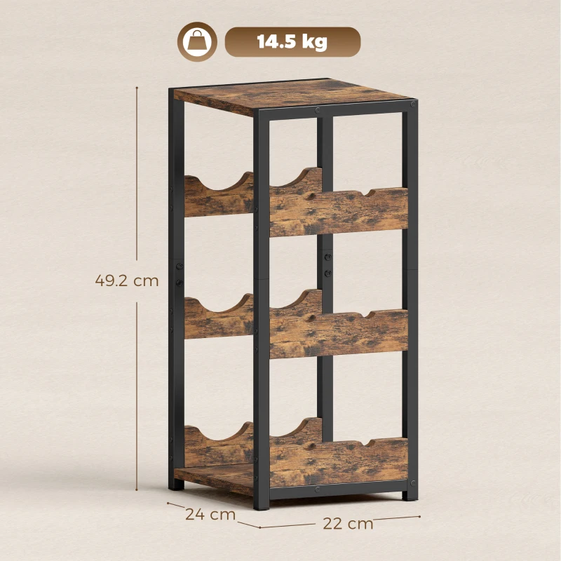 HOMCOM Suport pentru Sticle, Rafturi Ondulate, Picioare Reglabile, Maro Rustic, Negru
