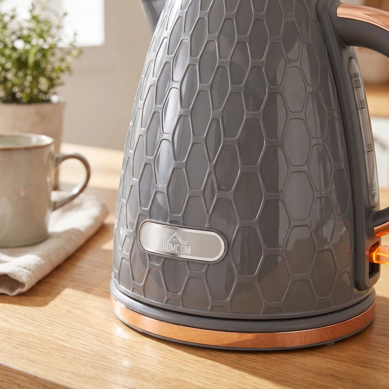 HOMCOM Waterkoker 2200W met kijkvenster, filter en snelkookfunctie, grijs