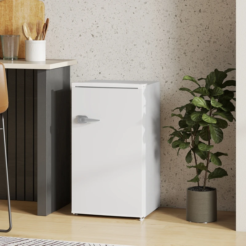 HOMCOM Under Counter Fridge, 85L Small Retro Refrigerator with Chiller Box, Adjustable Thermostat, Glass Shelves, White