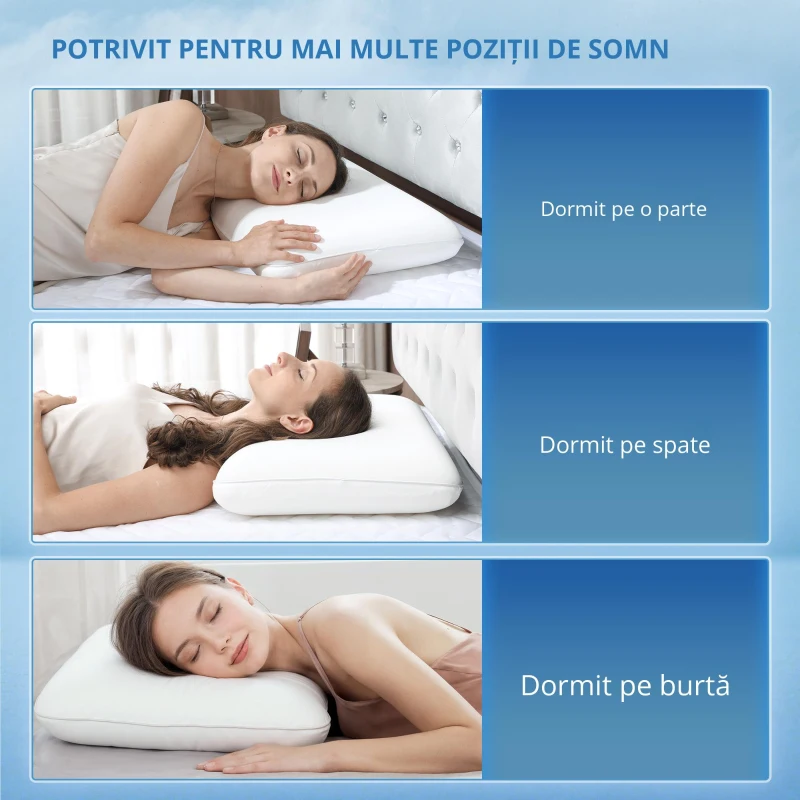 HOMCOM Pernă din spumă de memorie cu revenire rapidă, husă detașabilă și lavabilă, 60x40x10 cm, alb crem
