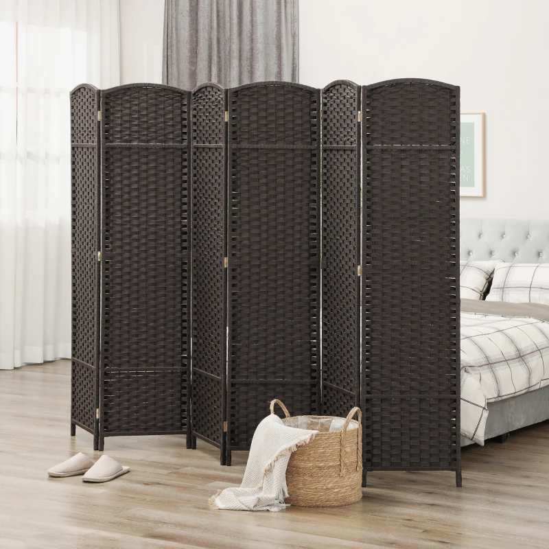 HOMCOM Biombo de 6 Painéis Separador de Ambientes Dobrável 240x1,6x170 cm para Sala de Estar Dormitório Escritório Marrom
