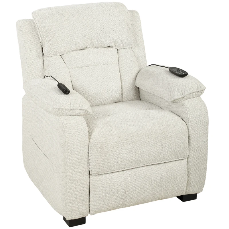 HOMCOM Power Recliner Armchair with Massage and Heat, Electric Reclining Chair with Wide Spring Seat, Cream White