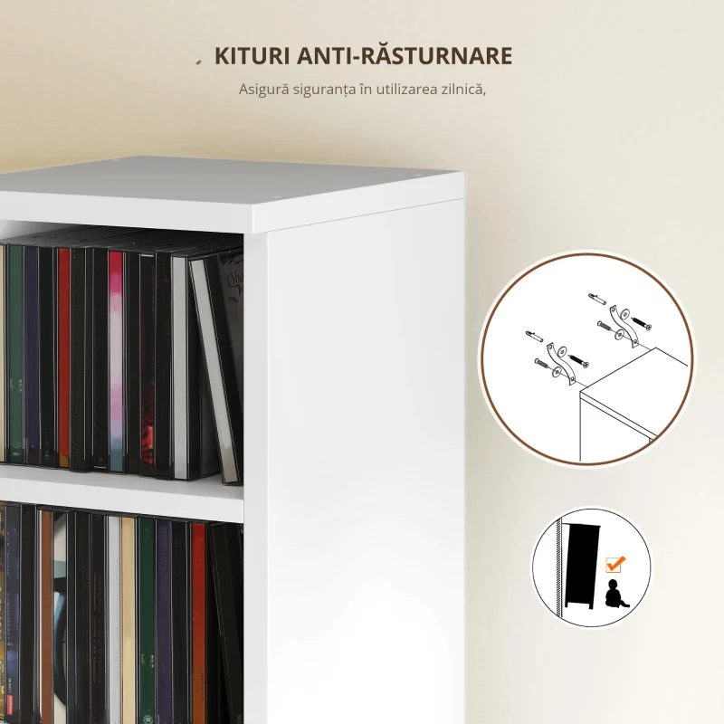 HOMCOM Set de 2 etajere coloane dulap pentru depozitare CD-DVD 12 compartimente 21 x 22,5 x 88,5 cm capacitate 204 CD-uri alb