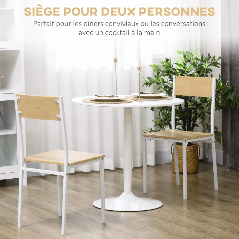 HOMCOM Table à manger ronde pour 2 personnes, table de cuisine style moderne avec piétement en acier, Ø 80 x 75 cm, blanc