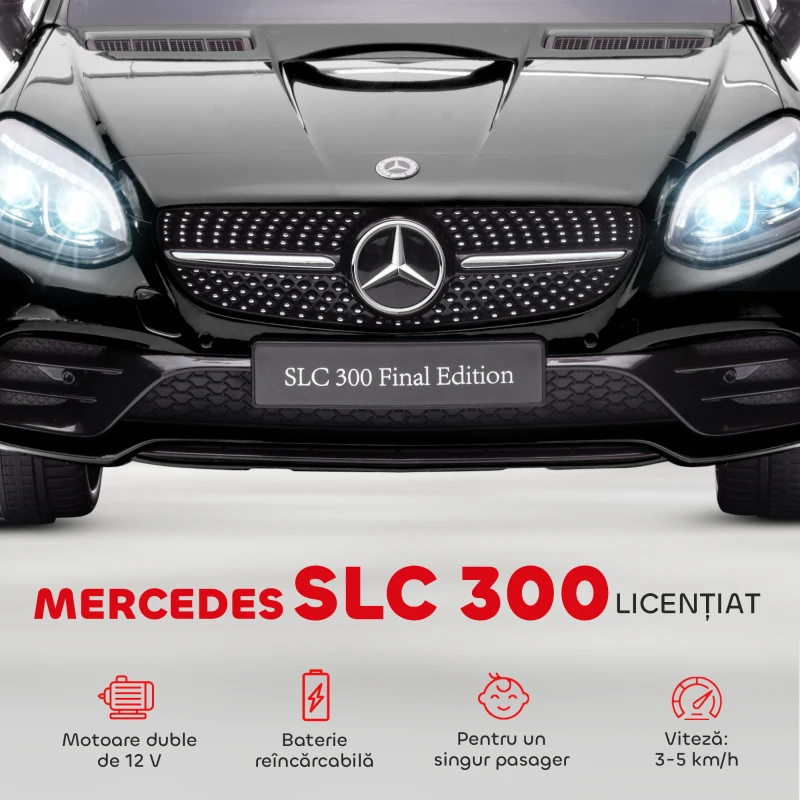 AIYAPLAY Mașină Electrică pentru Copii cu Licență Mercedes SLC 300, Telecomandă, din PP și Metal, 107x62.5x44 cm, Neagră(m-4)