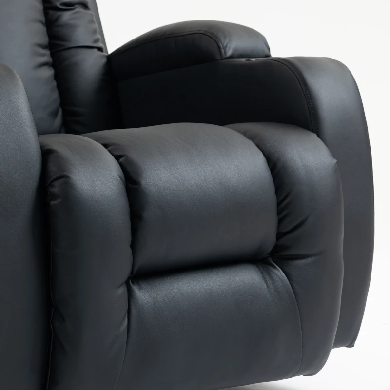 HOMCOM PU Leather Recliner Chair, Recliner Armchair with Extended Footrest, Cup Holders and Side Pockets, Black