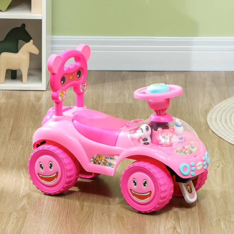 AIYAPLAY Voiture Porteur pour Enfants, Véhicule à Pousser avec Klaxon, Lumières, Musique, Volant, Rangement Sous le Siège, Rose