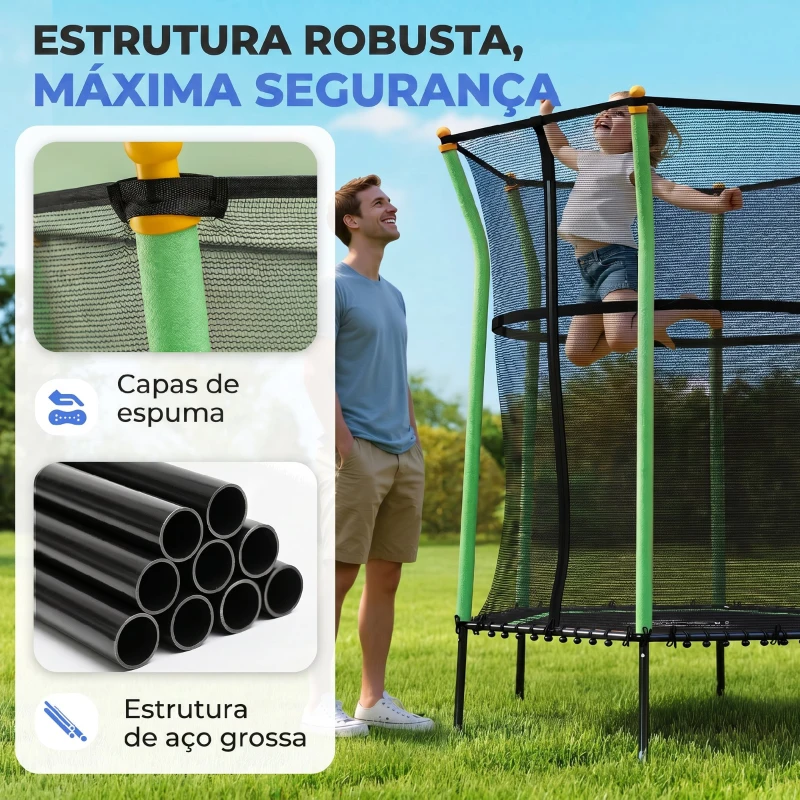 HOMCOM Trampolim para Crianças com Rede de Segurança e Estrutura de Aço para Interiores e Exteriores Carga 50kg Ø163,5x190 cm Verde