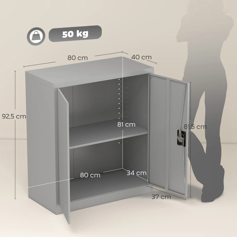 Vinsetto Armoire de Bureau Métallique, 80 x 40 x 92,5 cm, Meuble de Rangement en Acier avec Serrure, Étagère Réglable, Gris