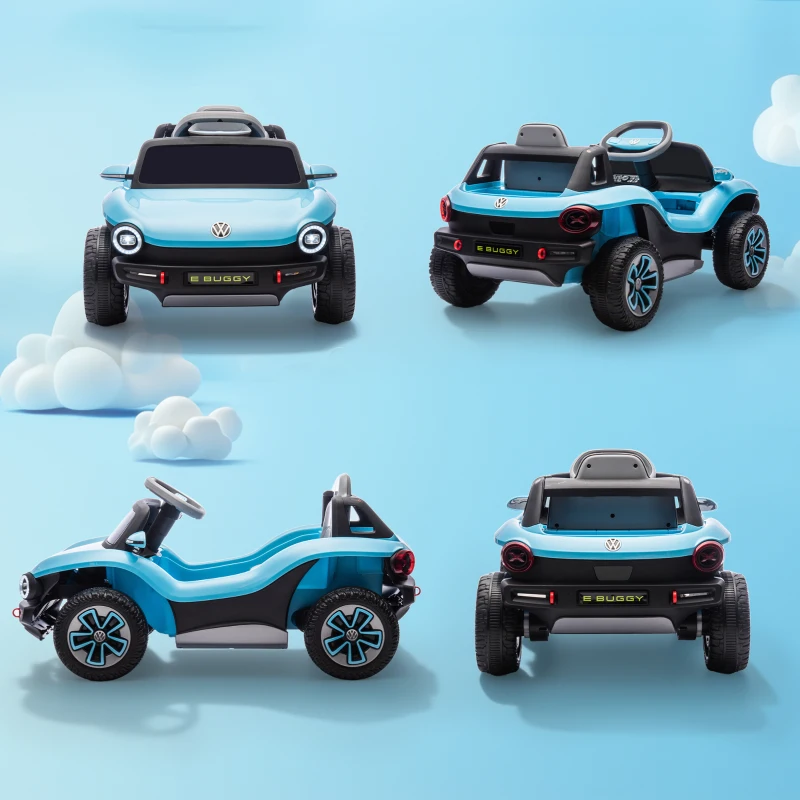 AIYAPLAY Carro Elétrico para Crianças Volkswagen E-Buggy Bateria 12V com Controlo Remoto 2,4 G Faróis LED Música USB 98x56,5x47 cm Azul