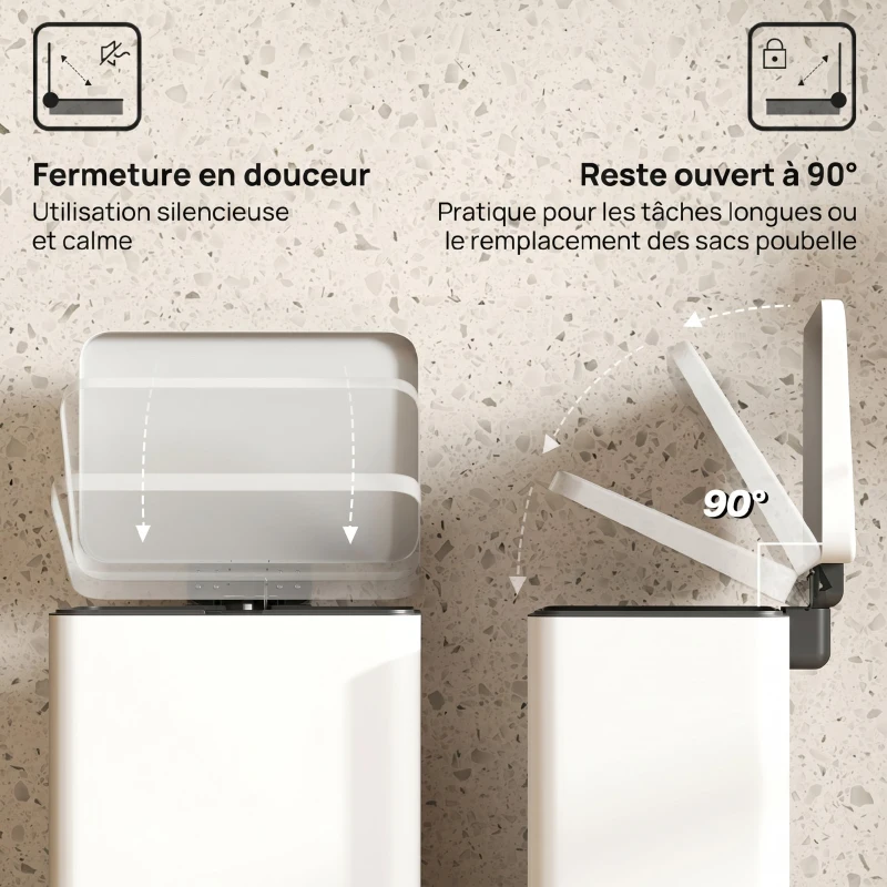 HOMCOM Poubelle de Cuisine 20 L en Métal, Poubelle avec Pédale, Couvercle à Fermeture Douce, Crème