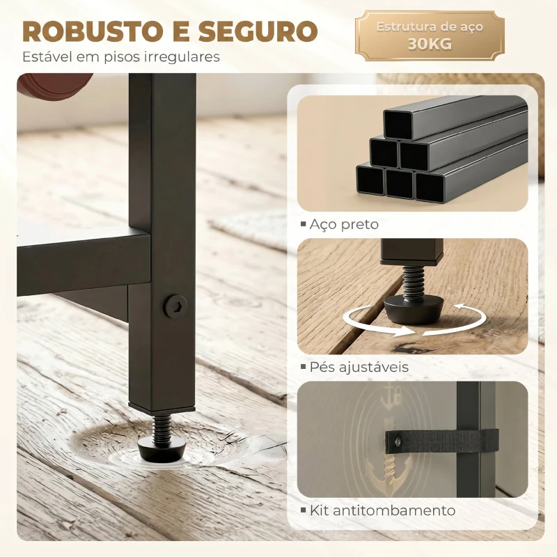 HOMCOM Móvel de Bar para Vinhos com Suporte de Copos e Gaveta Garrafeira para 12 Garrafas com Prateleira Aberta Castanho Rústico