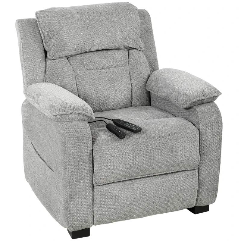 HOMCOM Power Recliner Armchair with Massage and Heat, Electric Reclining Chair with Wide Spring Seat, Light Grey