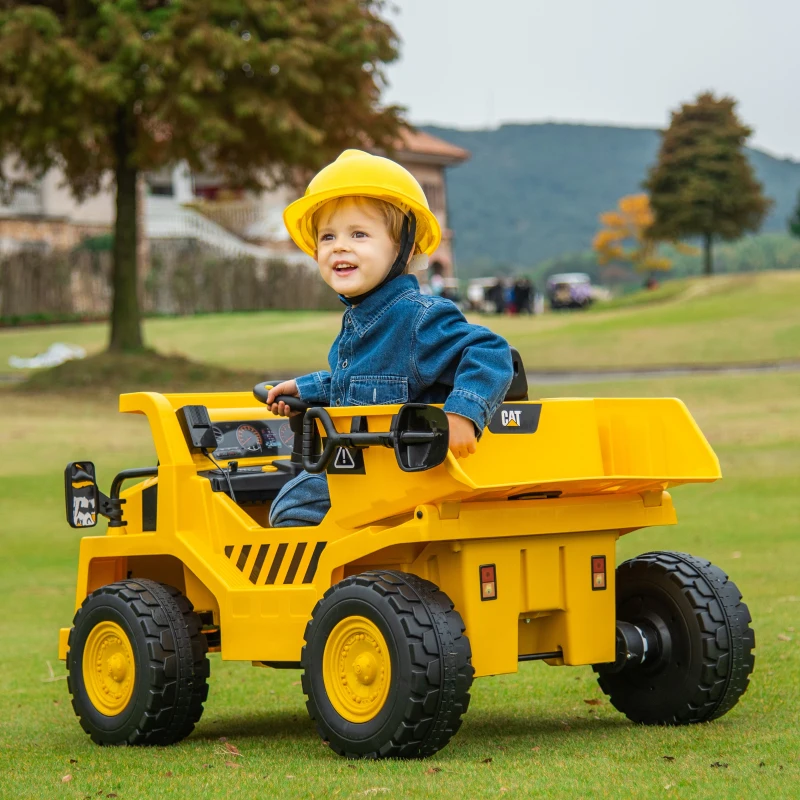 AIYAPLAY Elektrische Tractor 12V voor Kinderen met 2,4G Afstandsbediening, Emmer, Schep, Kinder Elektrische Auto met 2 Motoren, Muziek, Speaker, Koplampen, 3-5 km/u voor 3-6 Jaar, Geel