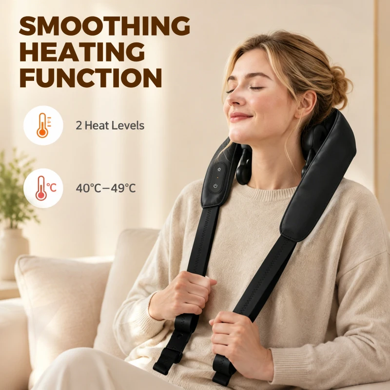 HOMCOM Cordless Neck Massager with Heat, Deep Tissue 4D Shiatsu Neck and Shoulder Massager for Car Home, Gifts for Men Women