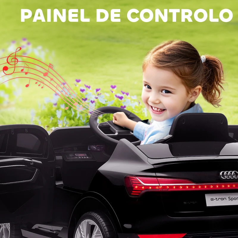 HOMCOM Carro Elétrico Audi E-Tron 12V com Faróis Buzina Música MP3 TF USB e Abertura da Porta 3-8km/h 108x60x47 cm Preto