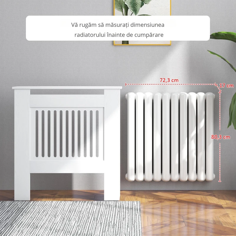 HOMCOM Copertă de Ventilație, Copertă de Căldură, 78 x 19 x 81 cm, Copertă de Căldură pentru Dormitor, Sufragerie, MDF, Alb