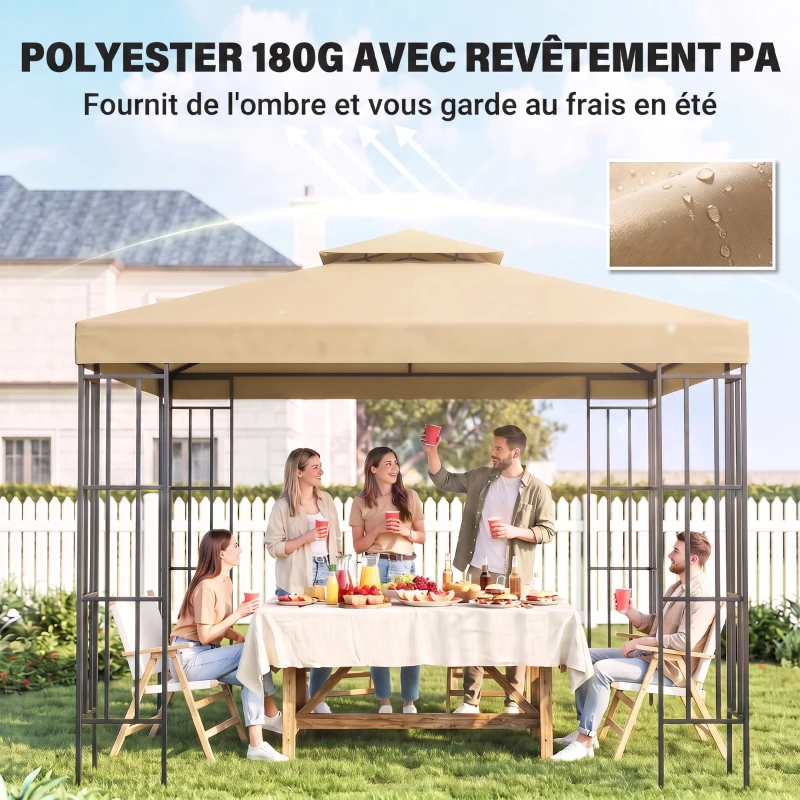 Outsunny Toit de Remplacement pour pavillon de Jardin Toile de Rechange pour pavillon tonnelle Tente 3 x 3 m Beige