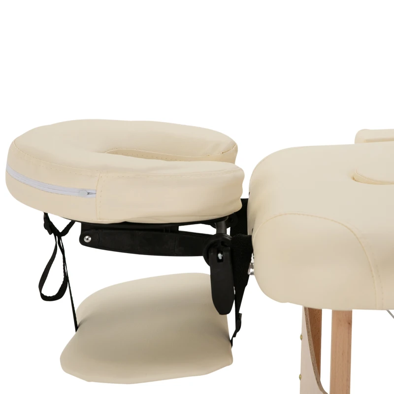 HOMCOM Massagetisch, klappbare Massageliege, höhenverstellbare Massagebank für Spa, Salon, Kunstleder, Holz, Cremeweiß(m-8)