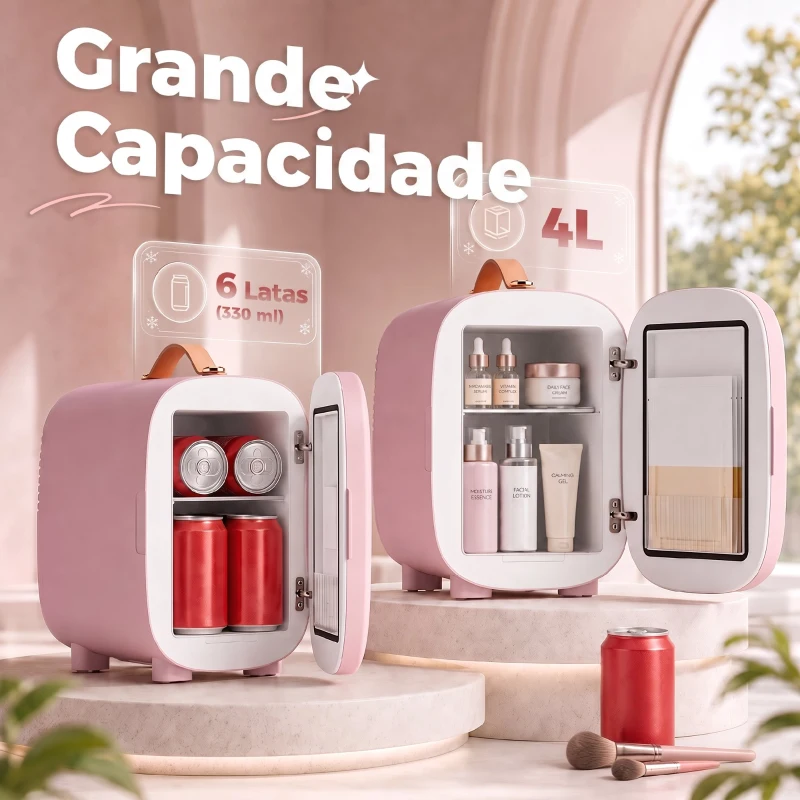 HOMCOM Frigorífico Pequeno de Cosméticos 4L 9V/240V para Arrefecer e Aquecer Mini Frigorífico para Beleza 20,3x26,3x28 cm Rosa
