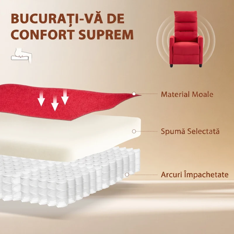 HOMCOM Fotoliu Masaj Reclinabil Manual 160° din Chenille cu Suport Picioare, Telecomandă, Buzunare, Roșu Vin