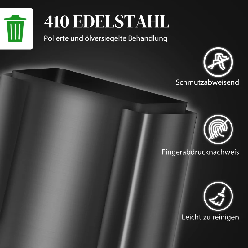 HOMCOM Prullenbak met 2x30L compartimenten, Soft-Close deksel, vingerafdrukbestendig, roestvrij staal, zwart