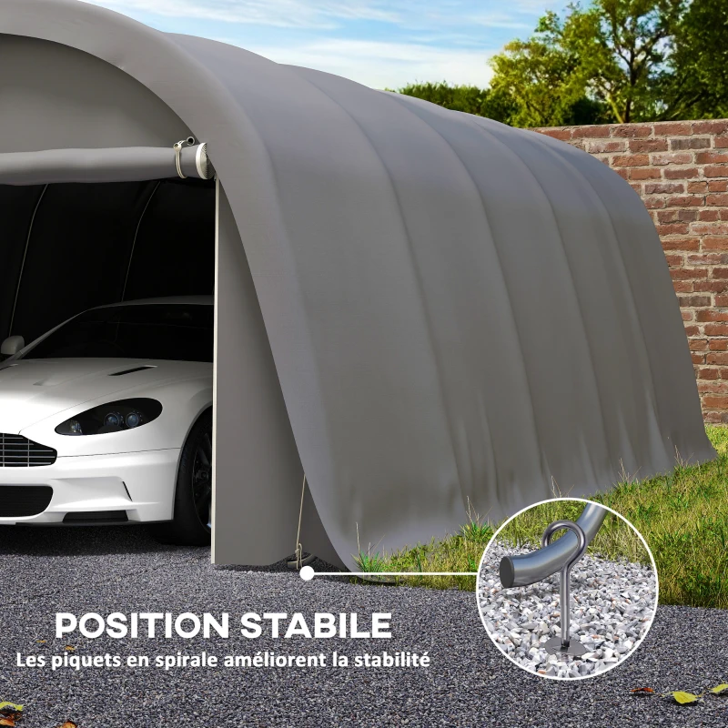 Outsunny Carport tente de garage 3,6 x 7,2 m abri voiture extérieur tente de stockage avec parois latérales amovibles, gris foncé