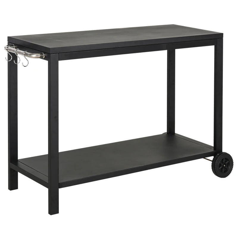 HOMCOM Desserte de Jardin en Acier pour plancha Chariot de Service à roulettes Desserte extérieure avec plan de travail dim. 135L x 46l x 86H cm Noir