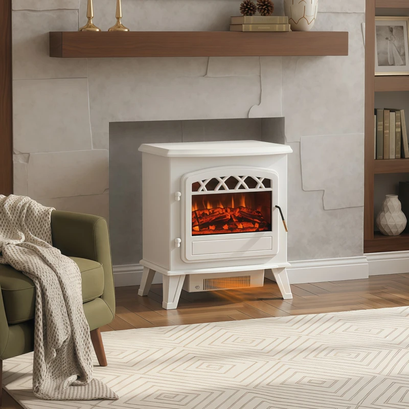 HOMCOM Camino Elettrico Moderno da Terra con Effetto Fiamma 925W/1850WBianco