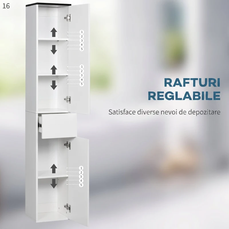 kleankin Dulap Coloană pentru Baie, Mobilier Înalt cu Raft Reglabil, 2 Compartimente Închise și 1 Sertar, din PAL și MDF, 30x28x180cm, Alb(m-5)