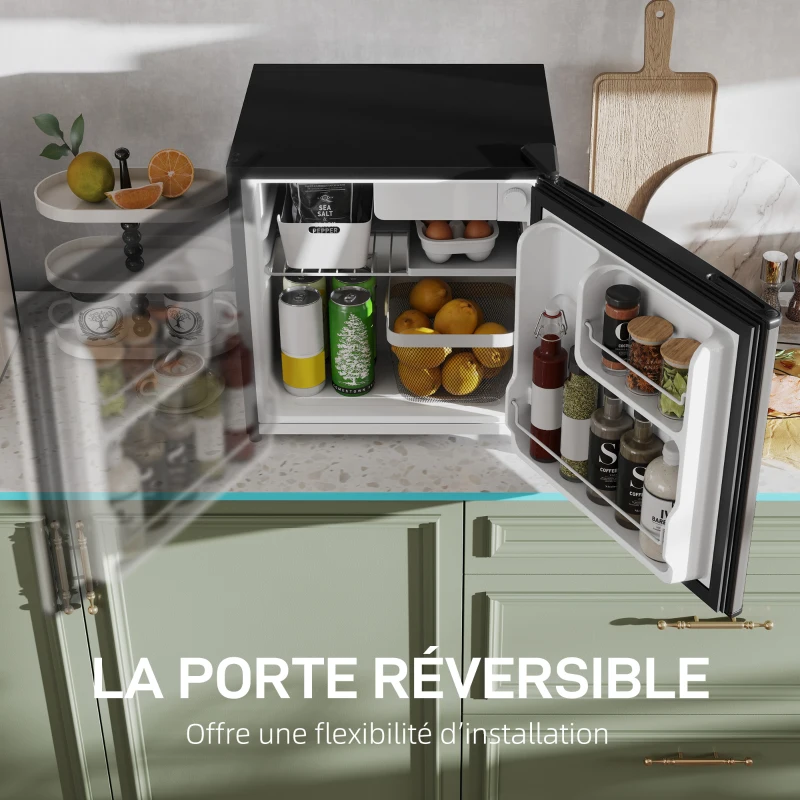 HOMCOM Réfrigérateur congélateur 46 L, petit réfrigérateur combiné avec portes réversibles, 48 x 44 x 49 cm, argenté(m-6)