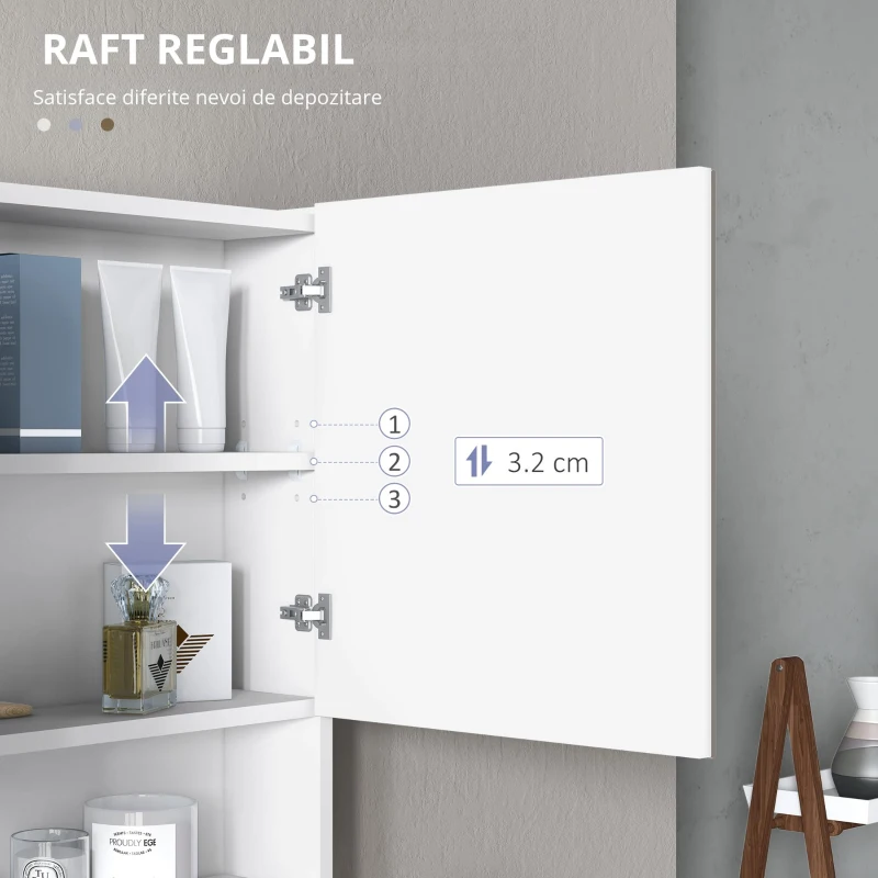 HOMCOM Dulap cu oglinda de perete cu lumini LED, raft deschis si raft intern reglabil, sticla si MDF, 80x15x60cm