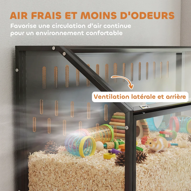 PawHut Cage Hamster 2-en-1 avec Armoire de Rangement pour Rongeur Hamster Syrien et Souris Acier et Acrylique Noir