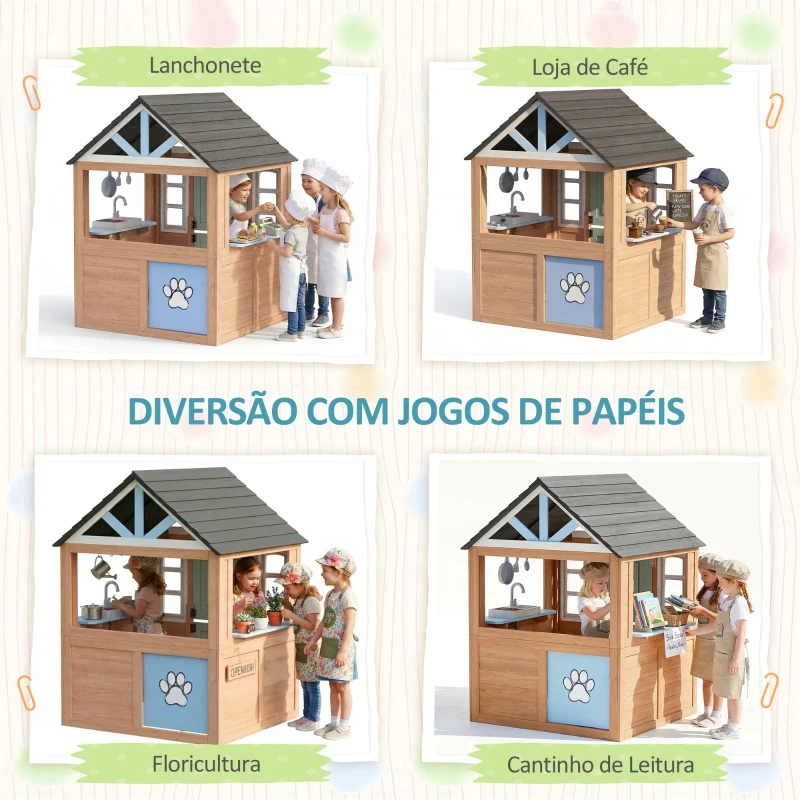 AIYAPLAY Casinha Infantil Exterior e Interior de Madeira com Porta para Animais de Estimação Casinha de Brincar 115,5x97,3x140 cm Madeira
