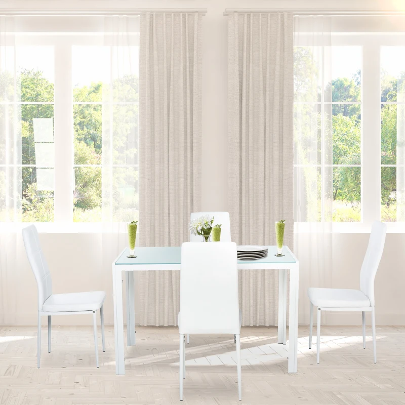 HOMCOM Ensemble table à manger et chaises pour 4 personnes, plateau rectangulaire en verre, pour cuisine salon maison, blanc