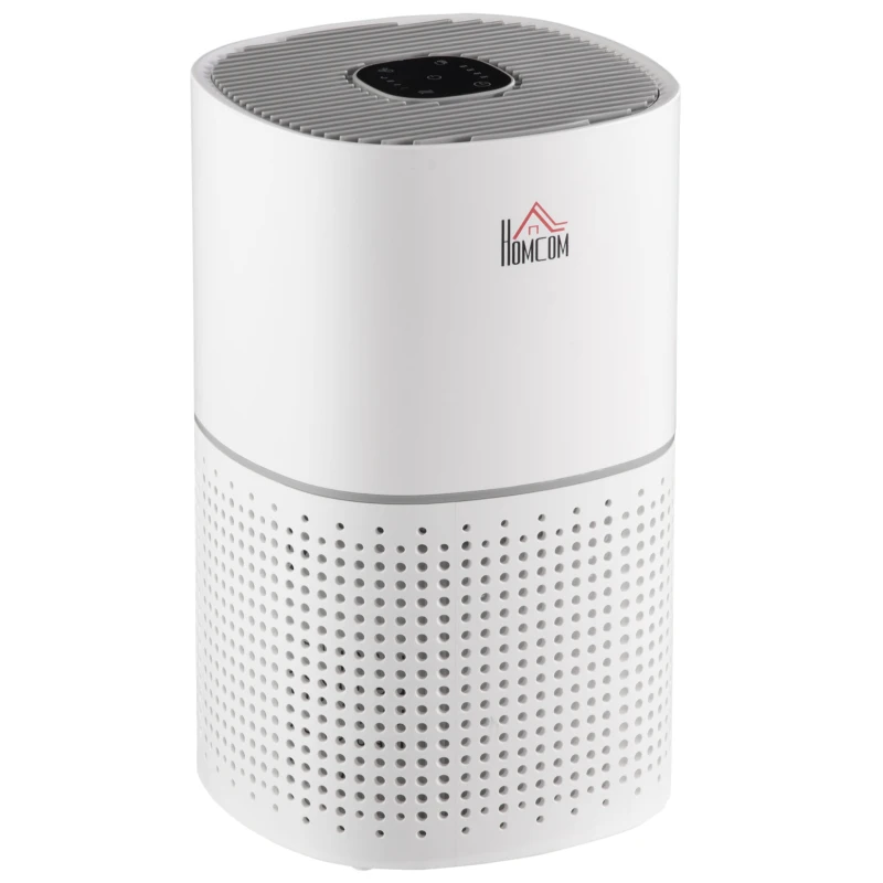 HOMCOM Purificateur d'Air HEPA, Ioniseur, CADR 225m³/h, Mode de Veille Silencieux, 50W, Minuterie, 4 Vitesses - Dim. 22L x 22l x 36H cm - Blanc
